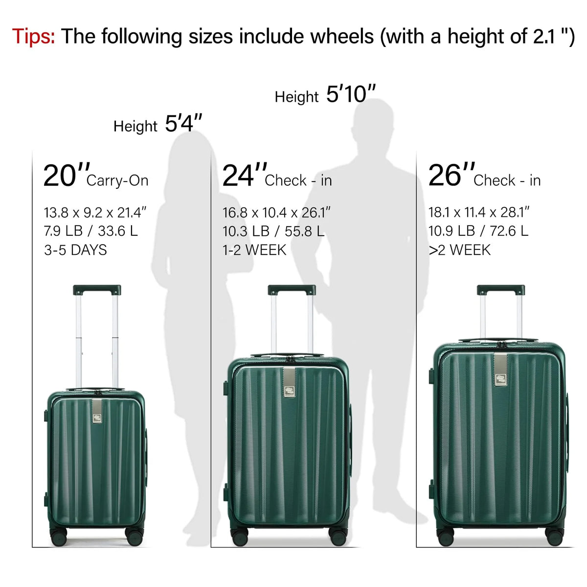Hanke 20"Carry On Luggage with Wheels, Ivory White