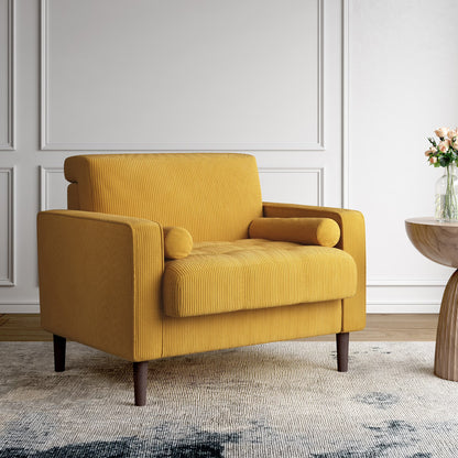 UIXE Corduroy Accent Chair Modern Upholstered Arm Chairs Comfy Reading Armchair with Pillow Armrest Tufted Living Room Single Sofa Lounge Seat, Yellow