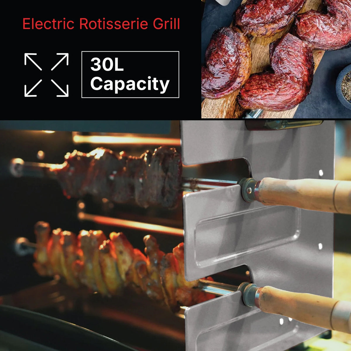Brazilian Flame 2-Skewer Brazilian Rotisserie Electric Grill in Red