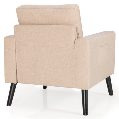 Costway Set of 2 Accent Armchairs Upholstered Single Sofa Chairs w/ 2-Side Pockets Beige