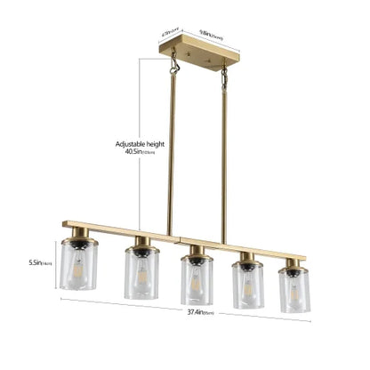 ACE-LIGHTS,Modern Industrial 5-Light Chandelier with Clear Glass Shades(Bulbs Not Included),Hanging Ceiling Light Fixture for Living Room,Dining Room,Kitchen Island(Black)