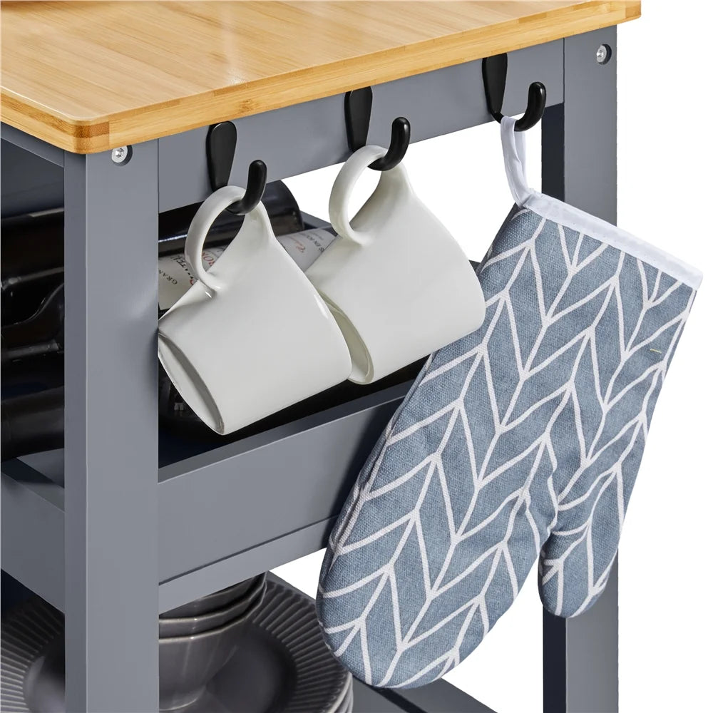 Alden Design 33" H Kitchen Storage Serving Cart for Kitchen Dining Room Bar, White