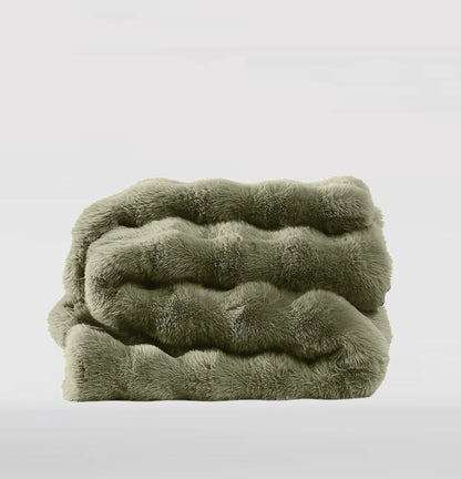 Brooklyn Loom Bubble Faux Fur 100% Microfiber Polyester  Twin XL Blanket in Green, All Season, Adult Size, OEKO-TEX Certified