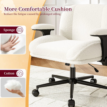 Romorgniz Criss Cross Chair with Adjustable Arms & Lumbar Support Office Chair with Reclining Back, Thick Cushion & Wheels for Office, Gaming, Reading, Vanity, Off-White