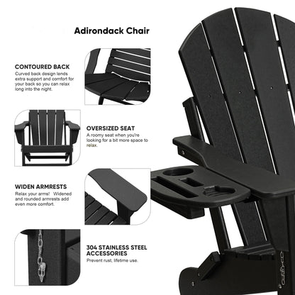 FOOWIN HDPE Plastic Adirondack Chairs Set of 4, Black