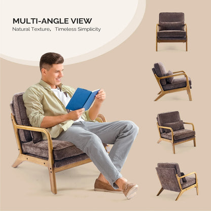 Ktaxon Accent Chair Corduroy Upholstered Armchair, Reading Club Chair with Pillow and Solid Wood Frame for Living Room Bedroom Furniture Off White