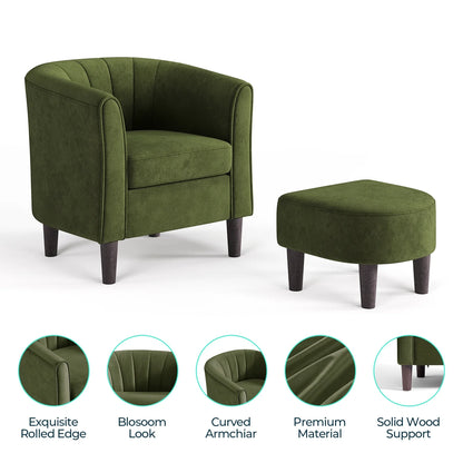 LINSY HOME Chenille Accent Chair with Ottoman for Living Room, Dark Gray