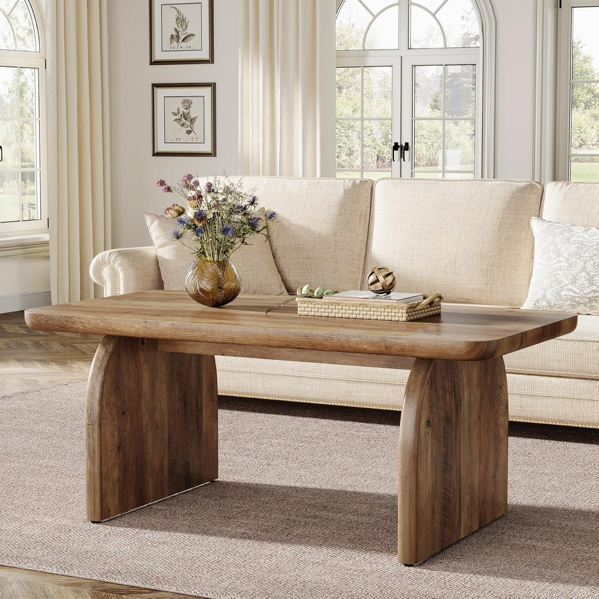 Tribesigns Rectangle Coffee Table, 47-Inch Wood Rectangular Living Room Table