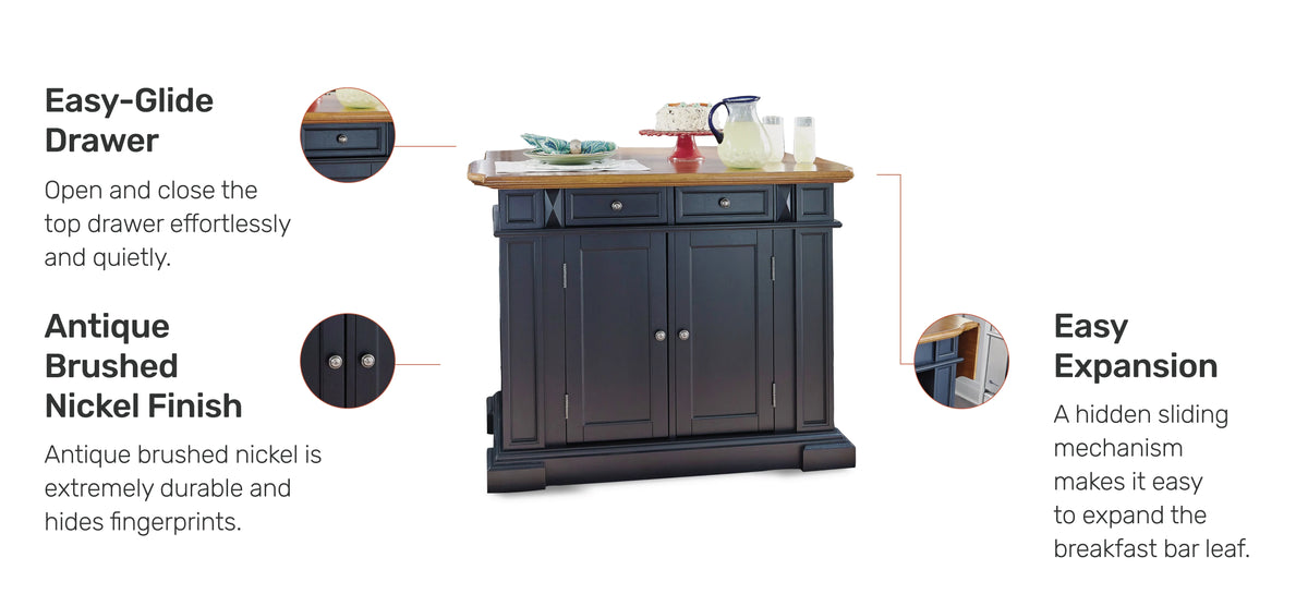 Homestyles Americana Wood Kitchen Island in Black
