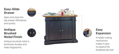 Homestyles Americana Wood Kitchen Island in Black