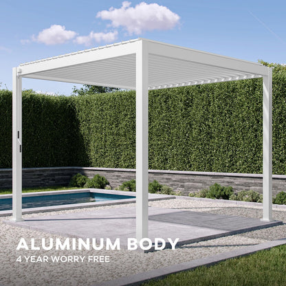Mirador 10'x 10' 111S Outdoor Aluminum Pergola w/ Adjustable Rainproof Louver for Garden, Patio, Backyard, Takasho/Wood Grain
