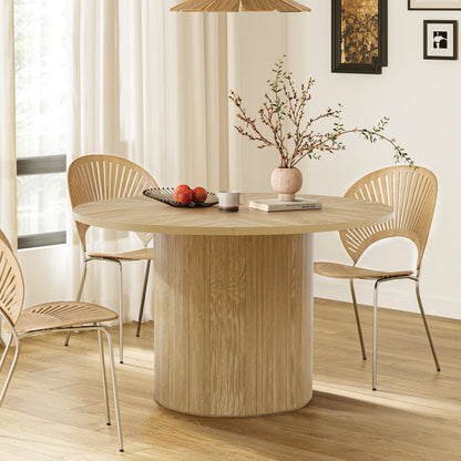 Wirrytor Round Dining Table, Modern Farmhouse Kitchen Table, 47 Inch Coffee Circle Dining Tables with Wood Strip Base for Kitchen Living Room, Black