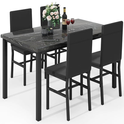 AWQM Dining Table Set of 4, Faux Marble 5 Piece Dining Room Table Set with PU Leather Chairs, Rectangular Kitchen Table Set for Apartment, Dining, White