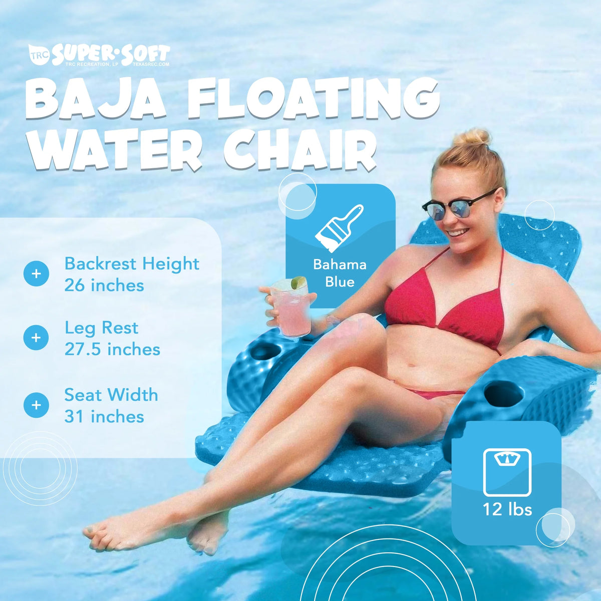 TRC Recreation Baja Folding Armchair Swimming Pool Float, Tropical Teal