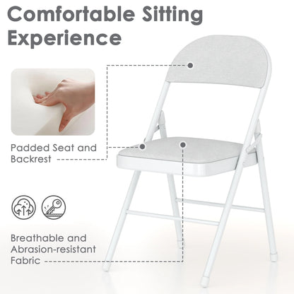 VECELO Set of 4 Folding Chairs, Fabric Dining Chair Set with Padded Cushion and Back, Indoor Outdoor Upholstered Seat with Metal Frame for Home Office Events Wedding Party, Orange