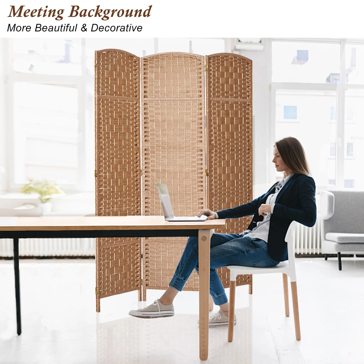 3-Panel Room Divider, 6 ft Office Partition Walls Wood Divider Folding Portable Privacy Screen, Room Dividers and Folding Privacy Screens for Home, Room Separator Wall Dividers,Black
