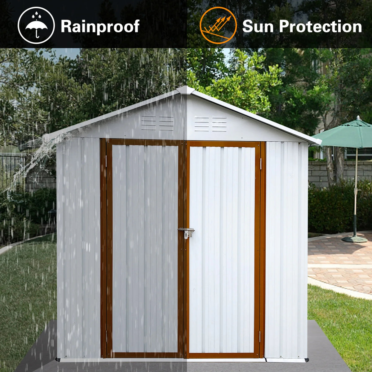 5��4 FT Outdoor Storage shed, Metal Shed with Sloping Roof and Lockable Door, Tool Shed for Bike, Toys, Backyard, Garden, Patio, White