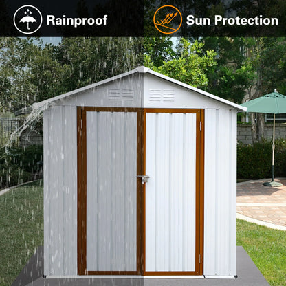 5��4 FT Outdoor Storage shed, Metal Shed with Sloping Roof and Lockable Door, Tool Shed for Bike, Toys, Backyard, Garden, Patio, White