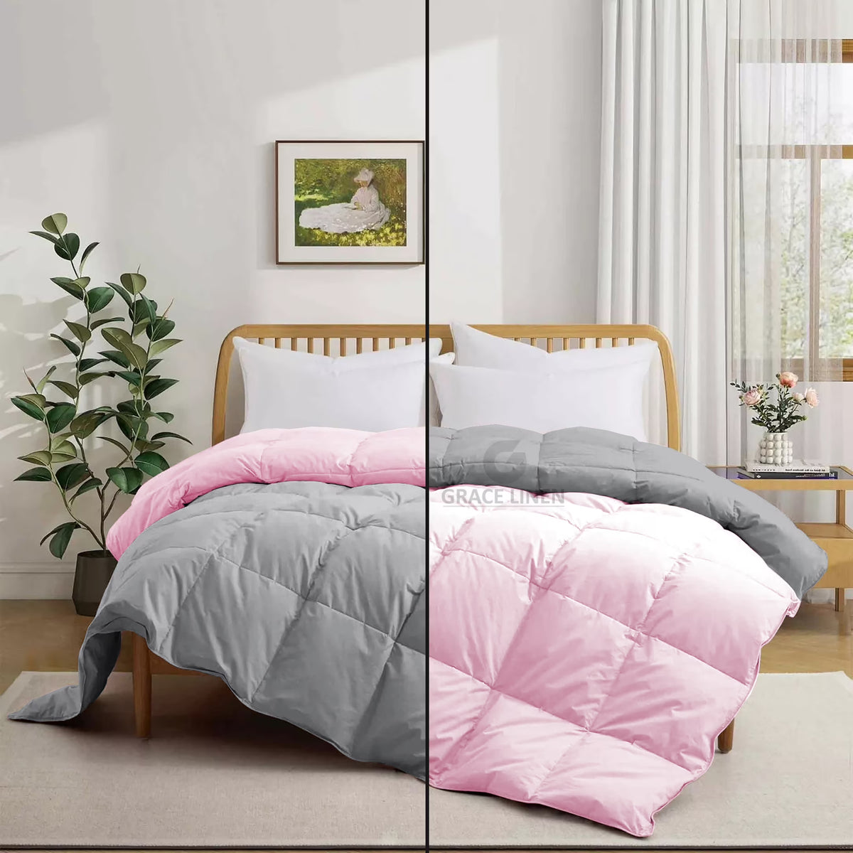 Bedding Comforter Cal King Size, Duvet Insert, Quilted Comforter with Corner Tabs, All Season Lightweight Quilt, Down Alternative Hotel Comforter Cal King Size 96X102 Baby Pink