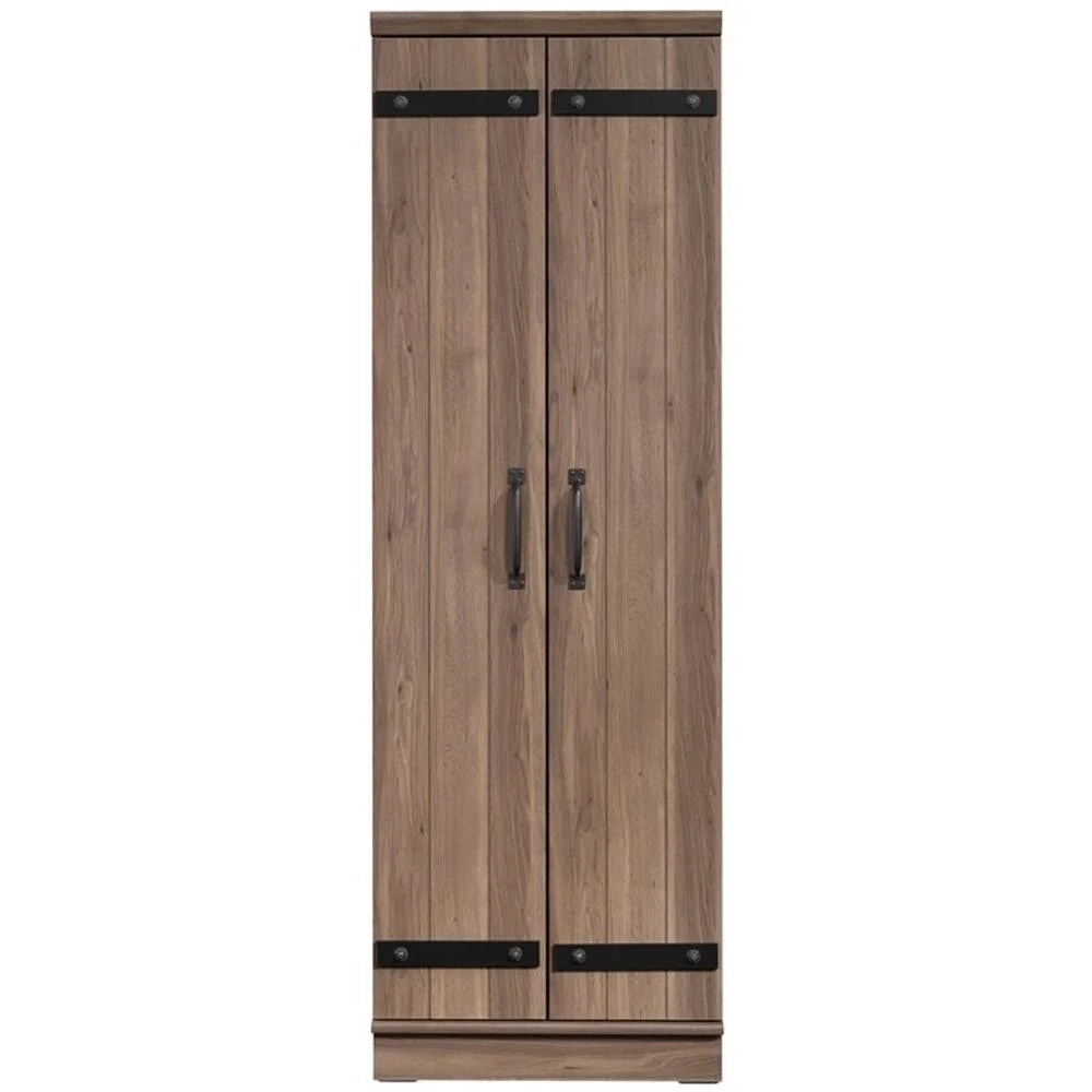 Pemberly Row Farmhouse Engineered Wood 2-Door Narrow Storage Cabinet in Salt Oak
