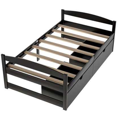 Euroco Twin Size Wooden Daybed with 2 Storage Drawers for Kids Bedroom, Gray
