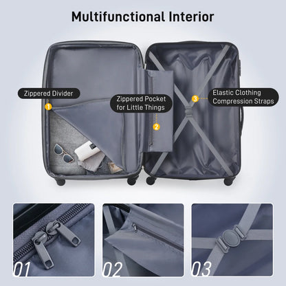 3 Piece ABS Luggage Set, Luggage with Spinner Wheel & TSA  20/24/28 inch, Purple