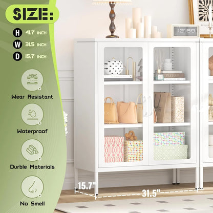 SUNCROWN Metal Storage Cabinet, Curio Display Cabinet with 2 Glass Display Door and 4 Shelves, Side Storage Organize, Modern Bookshelf Cabinet for livingroom, Bedroom, Kitchen, Black