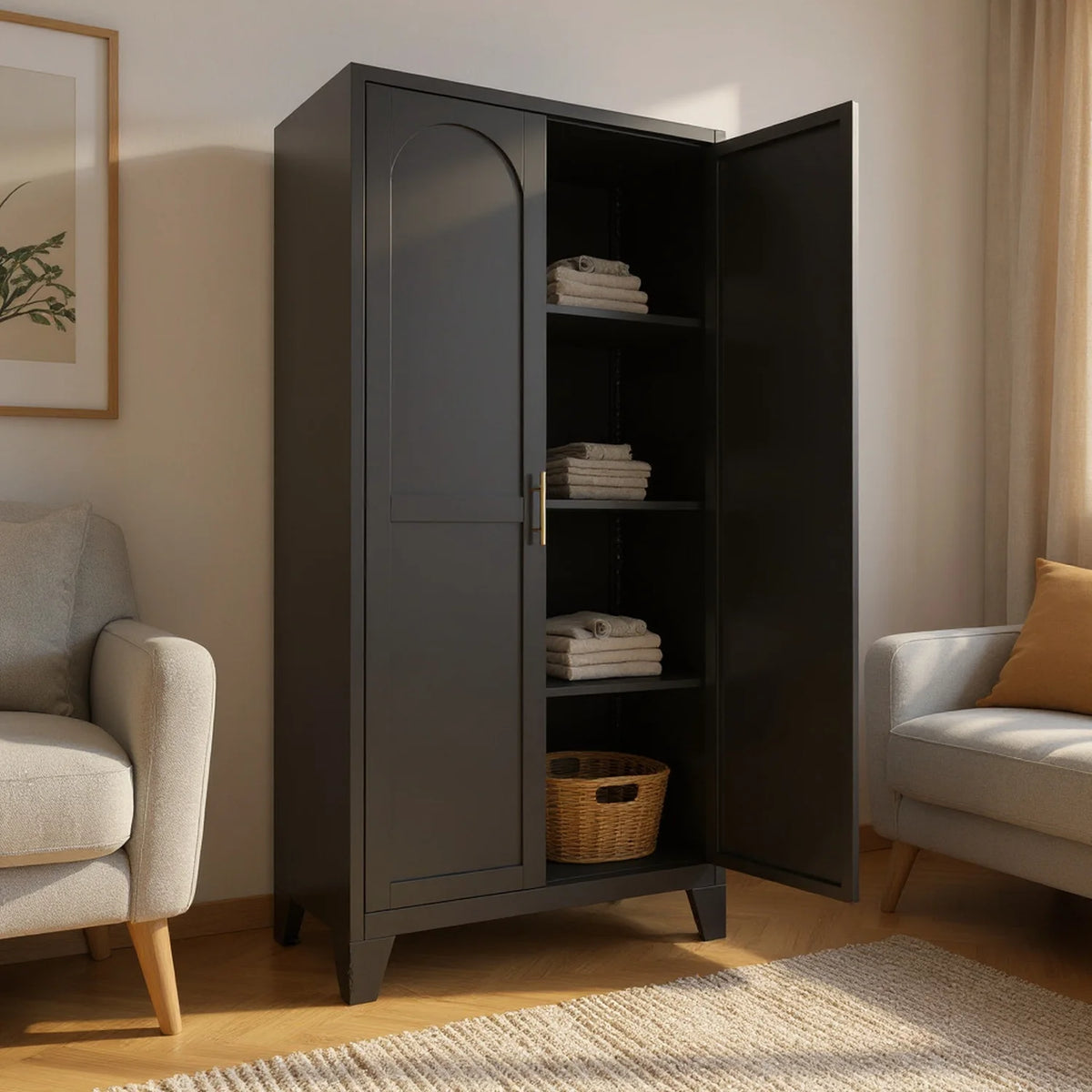 Homy Casa 70.8" White Tall Storage Cabinet with 4 Adjustable Shelves for Kitchen, Pantry Cupboard
