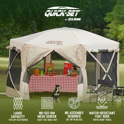 CLAM Quick-Set Pavilion 12.5 x 12.5' Portable Outdoor Canopy Shelter, Green
