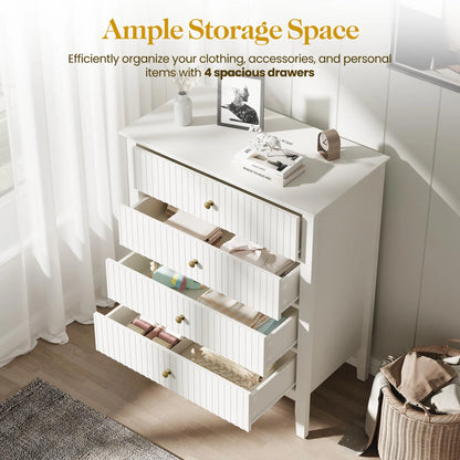 Heynemo Beige 6 Drawer Dresser, Fluted Modern Wood Chest