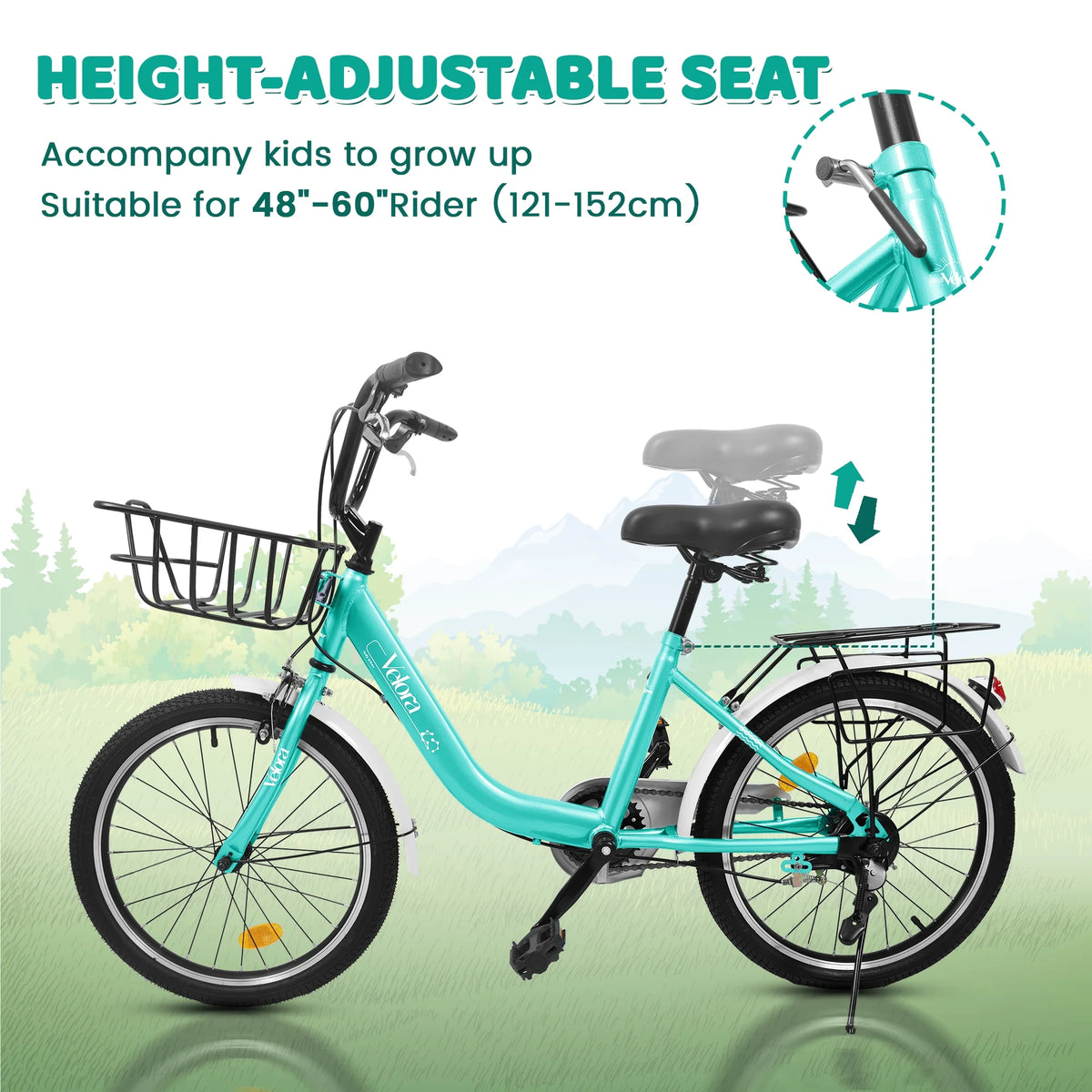 20 Inch Kids Bike for Boys Girls, 1 Speed Children Bicycle with Basket, Rear Seat, Chain Guard, Coaster Brake and V-Brake, Steel Frame Kids Bike for Ages 6-12 Years Old Birthday Gift, Purple