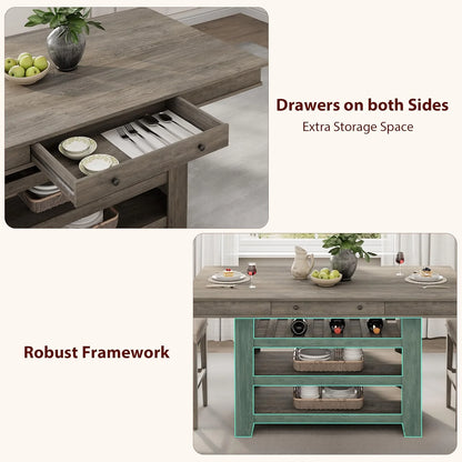 60" Counter Height Dining Table for 4,Rustic Counter Height Dining Table with Drawers& Open Shelves for Kitchen, Bar