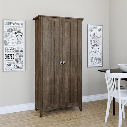 Bowery Hill Farmhouse Engineered Wood Tall Storage Cabinet with Doors in Black