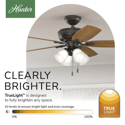 Hunter - Amberlin Indoor Ceiling Fan With Light, 52-inch, Brushed Nickel, Casual-style, 3-speed WhisperWind Motor, 53216, for Living Rooms, Bedrooms