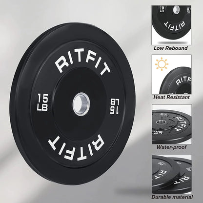 RitFit 45lb Olympic Weight Plate Set of 2, Bumper Plates With Steel Insert, Olympic Barbell Weight Plates for Gym and Home, Single, Pair