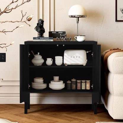 LEFHDA 2PCS Buffet Cabinet, Sideboard Cabinet with Storage, Accent Storage Cabinet with Carved Arc Door Design for Kitchen Dining Room, 2 Doors Buffet Cabinet with Adjustable Shelves