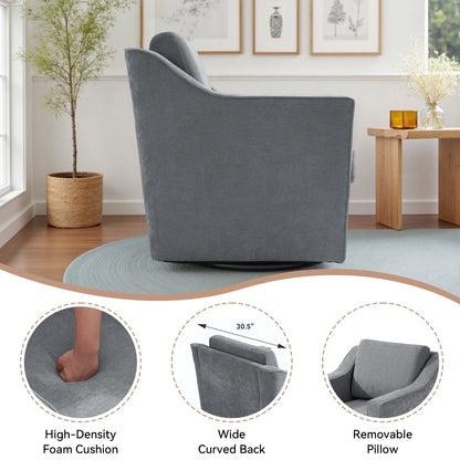 Swivel Accent Chair for Living Room, Modern Upholstered Barrel Arm Chair with Plump Back Pillow, Comfy Club Sofa Reading Chair for Adults (Chenille Navy, Set of 1)