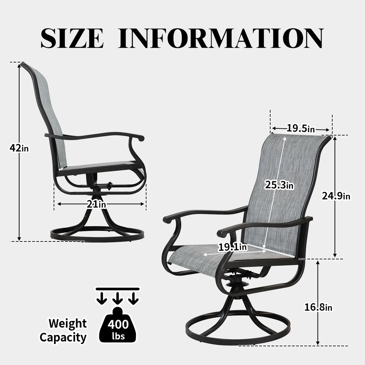 Patio Swivel Chairs Set of 2, Outdoor High Back Rocker Dining Chairs with All-Weather Textilene Mesh and Metal Frame, Comfortable Swivel Chairs for Patio, Garden, Deck, and Backyard (Beige)