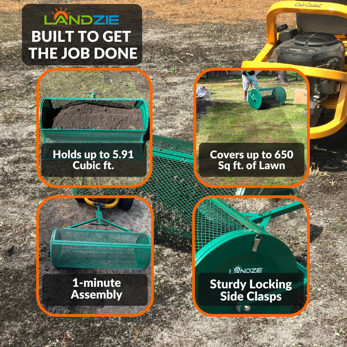 Landzie Compost Spreader 24 Inch Walk-Behind Lawn & Garden Spreader with Metal Mesh Basket