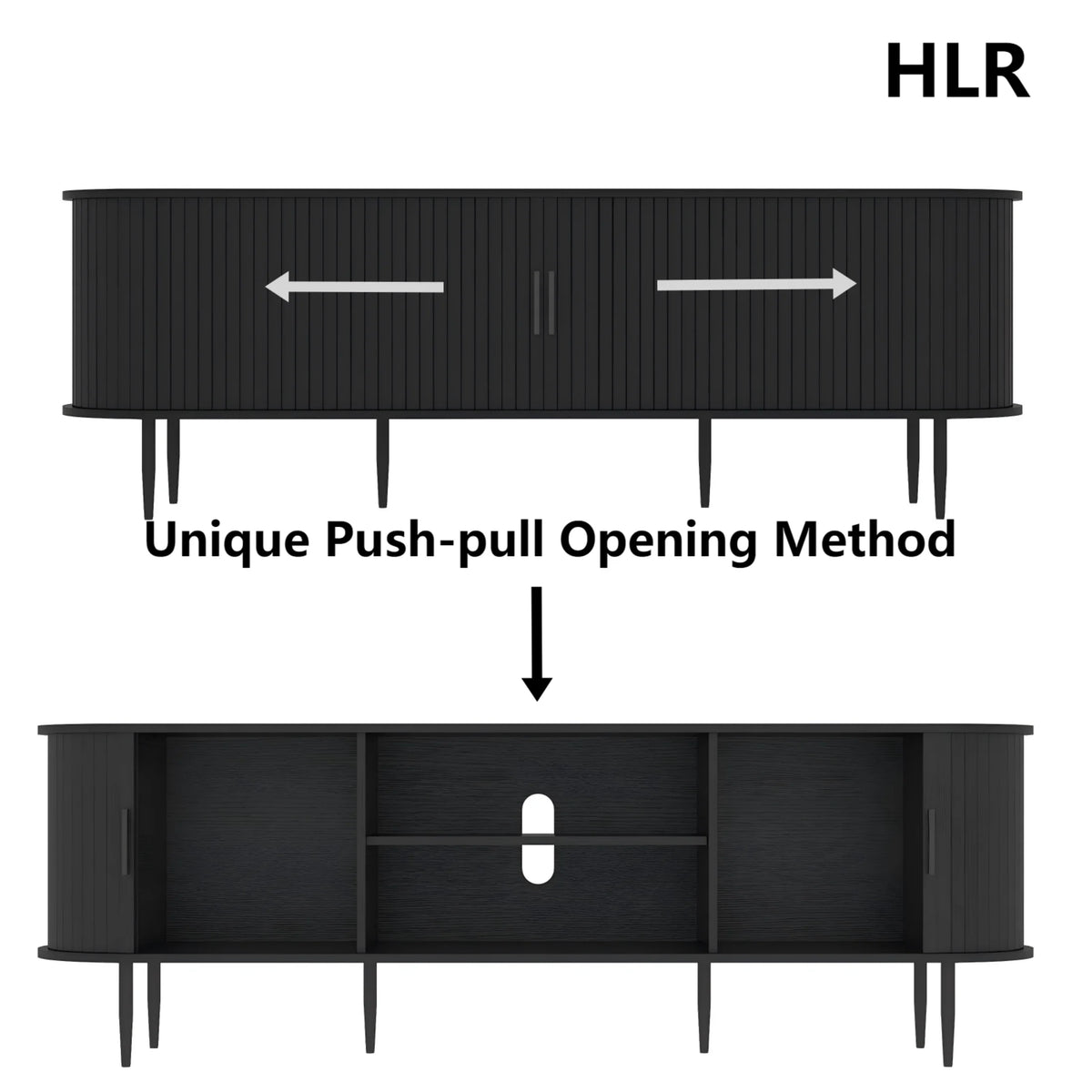 HLR 70" Mid Century TV Stand With Tambour Door For TVs Up To 80", Entertainment Center With Storage, Brown