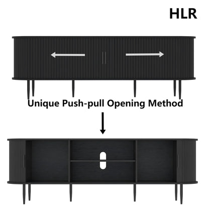 HLR 70" Mid Century TV Stand With Tambour Door For TVs Up To 80", Entertainment Center With Storage, Brown