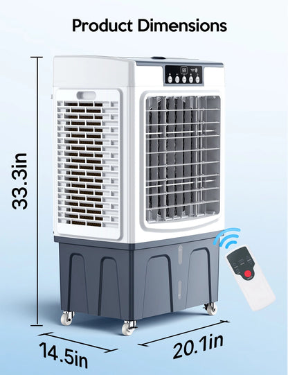 Evaporative Cooler, 2100CFM Air Cooler, 120°Oscillation Swamp Cooler with Remote Control, 24H Timer, 3 Wind Speeds for Outdoor Indoor Use, 7.9Gallon