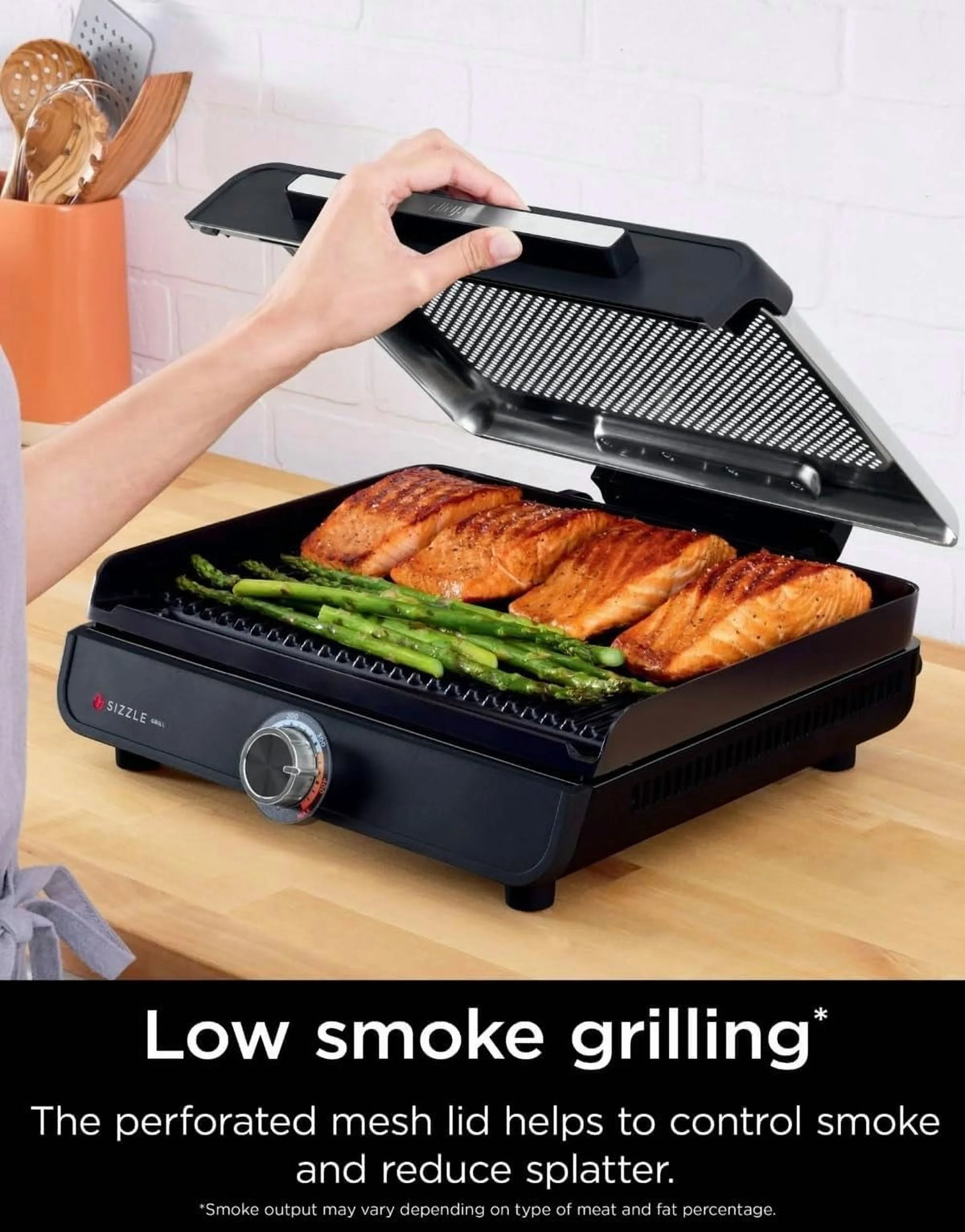 Ninja Sizzle Indoor Grill, 500��F High Heat Kitchen Grill with Nonstick 14 Inch Plate, Low-Smoke Technology, Edge-to-Edge Heating, Family-Sized Capacity, Countertop Cooking Tool (GR100)