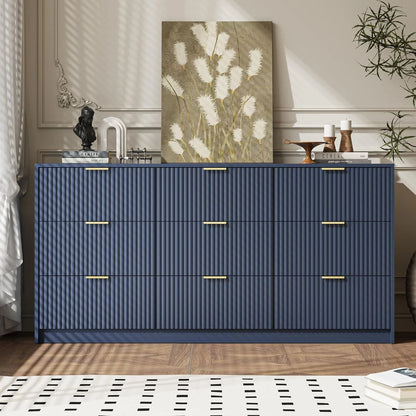 Furniway Fluted Large 9-Drawer Black Dresser