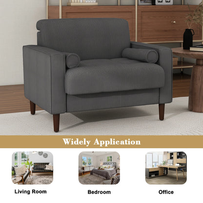 UIXE Corduroy Accent Chair Modern Upholstered Arm Chairs Comfy Reading Armchair with Pillow Armrest Tufted Living Room Single Sofa Lounge Seat, Yellow