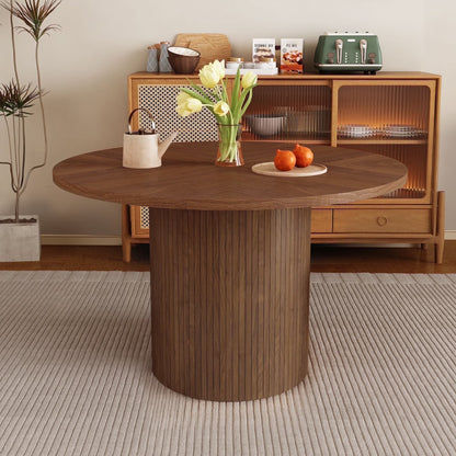 Wirrytor Round Dining Table, Modern Farmhouse Kitchen Table, 47 Inch Coffee Circle Dining Tables with Wood Strip Base for Kitchen Living Room, Black