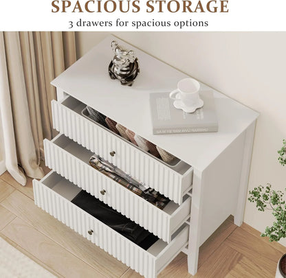 Heynemo Beige 6 Drawer Dresser, Fluted Modern Wood Chest