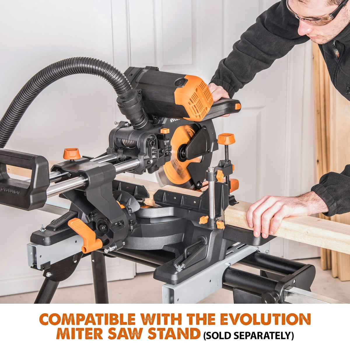Evolution R255SMS-DB+: Dual Bevel Sliding Miter Saw With 10 in. Multi-Material Cutting Blade