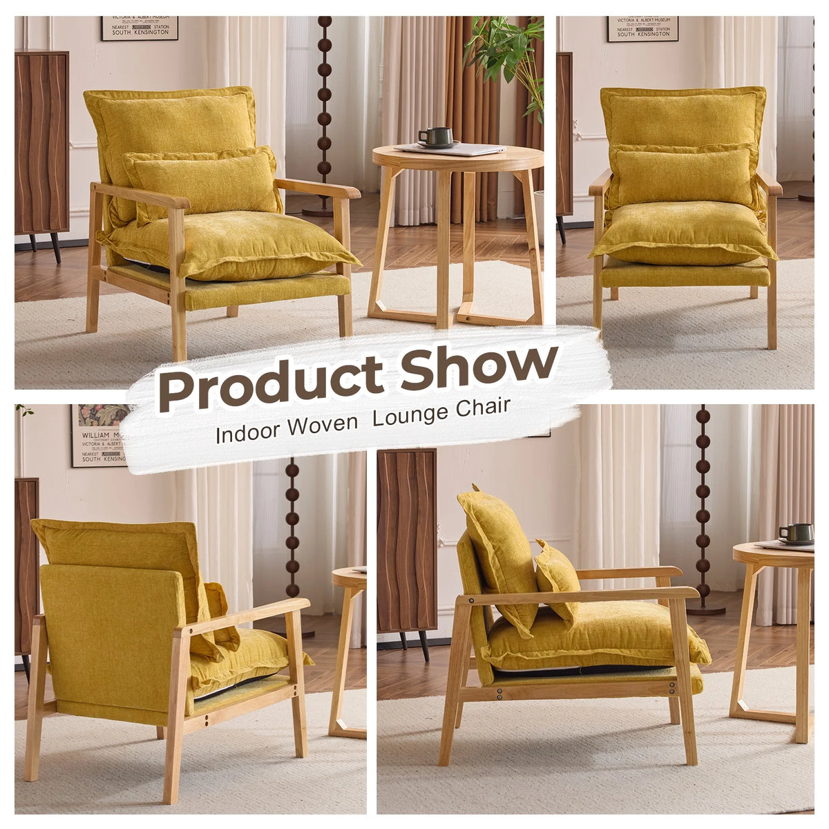 Ktaxon Chenille Accent Chair, Solid Wood Armrests Armchair, Metal Frame for Stability, Single Sofa with Comfortable Cushions and Lumbar Pillow Beige