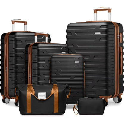 Luggage Sets 6 Piece with Duffel Bags, Hardside Expandable Suitcases with Spinner Wheels TSA Lock, Cream